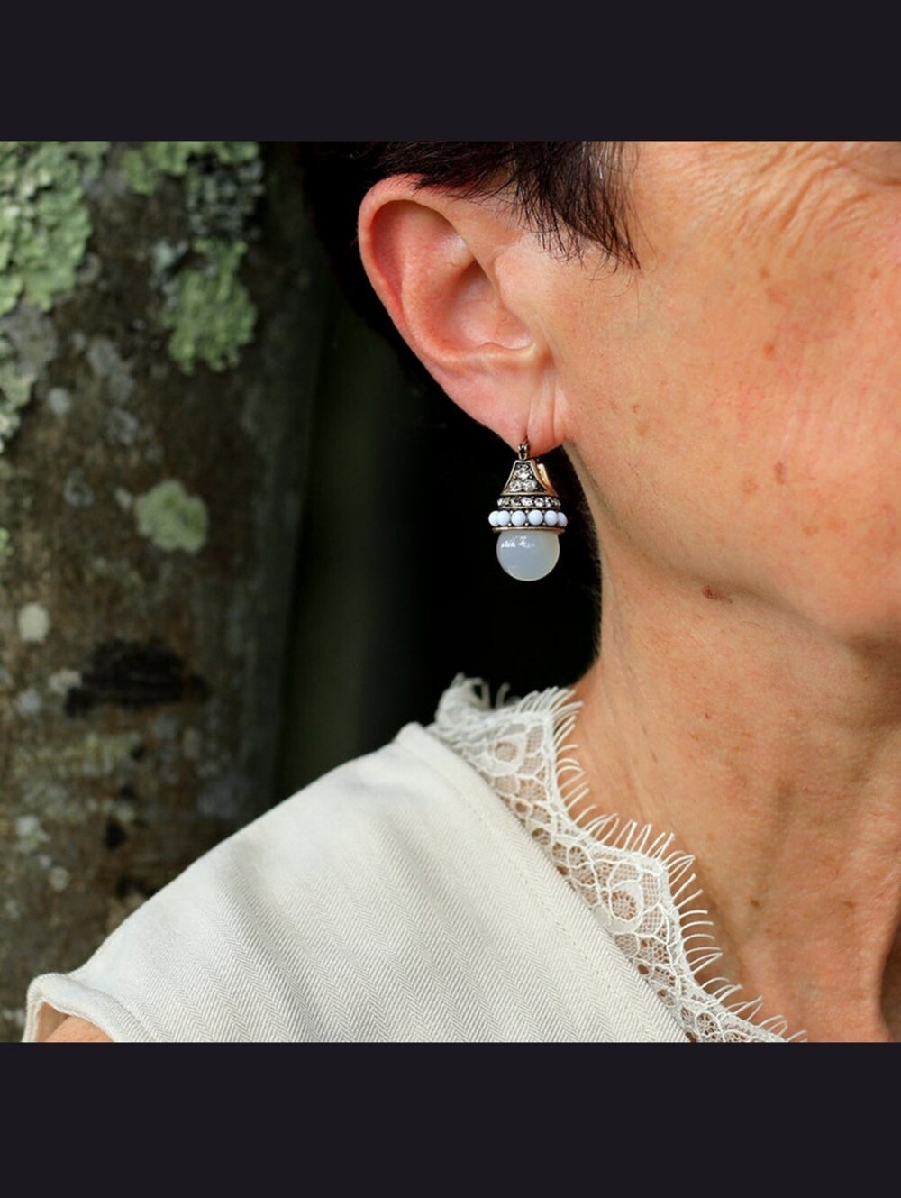 Silver Tone White Bead Drop Earrings